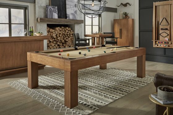 American Heritage Alta pool table with premium accessories and a new felt by SOLO® Pool Tables.