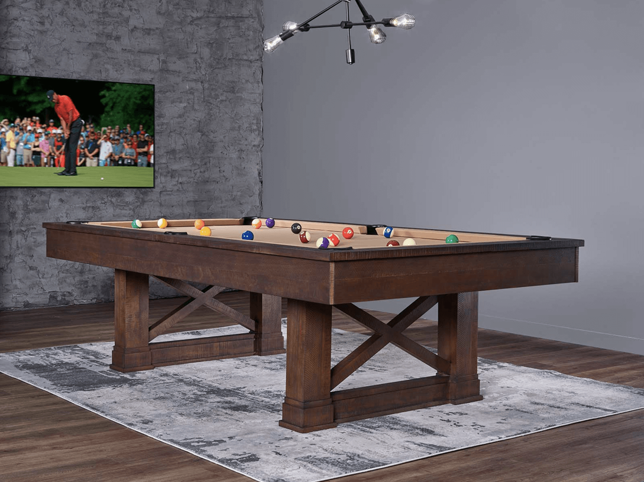 American Heritage Farmhouse pool table with premium accessories and a new felt by SOLO® Pool Tables.