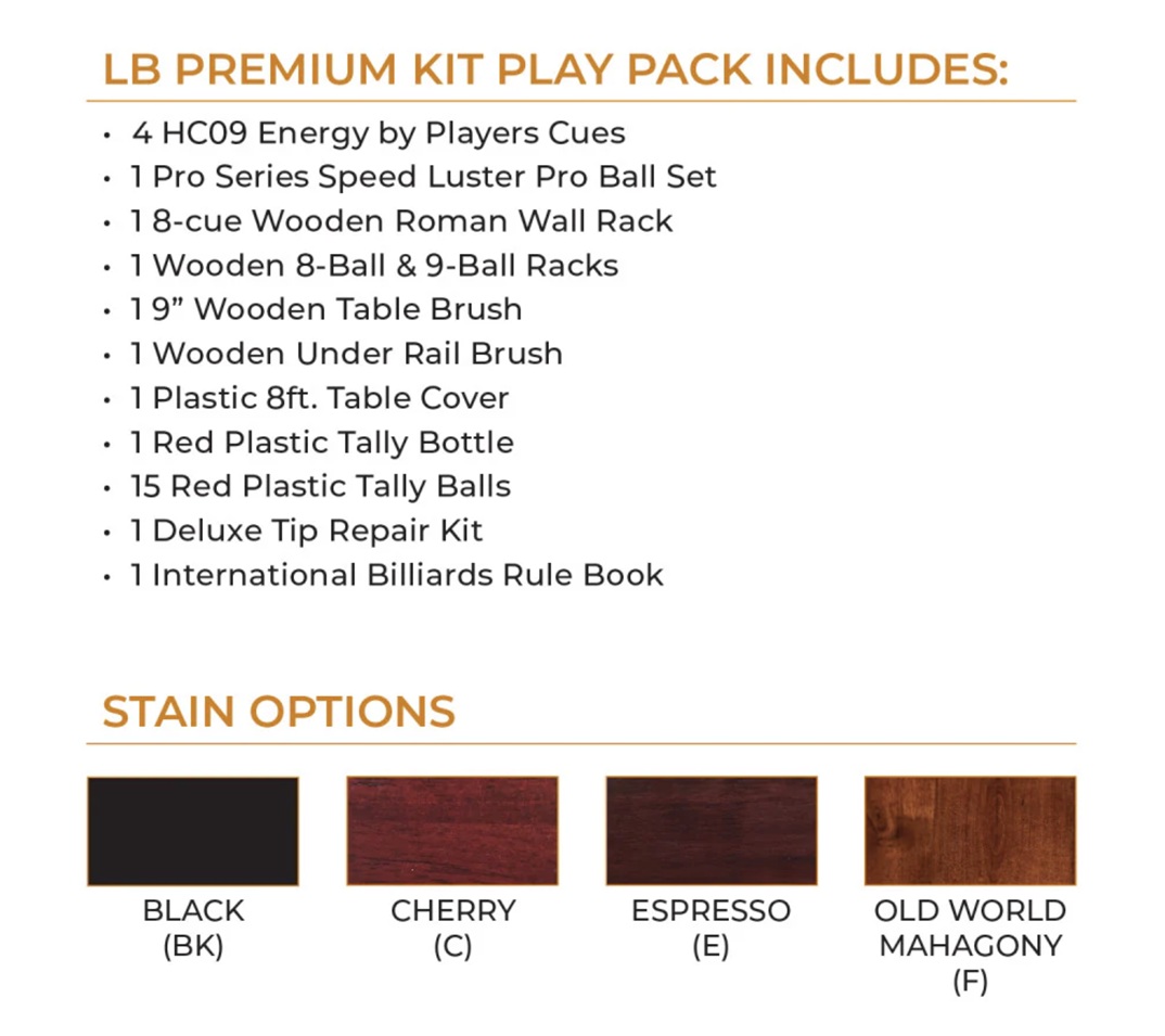 Cue & Case LB Premium play pack for sale by SOLO® Pool Tables.